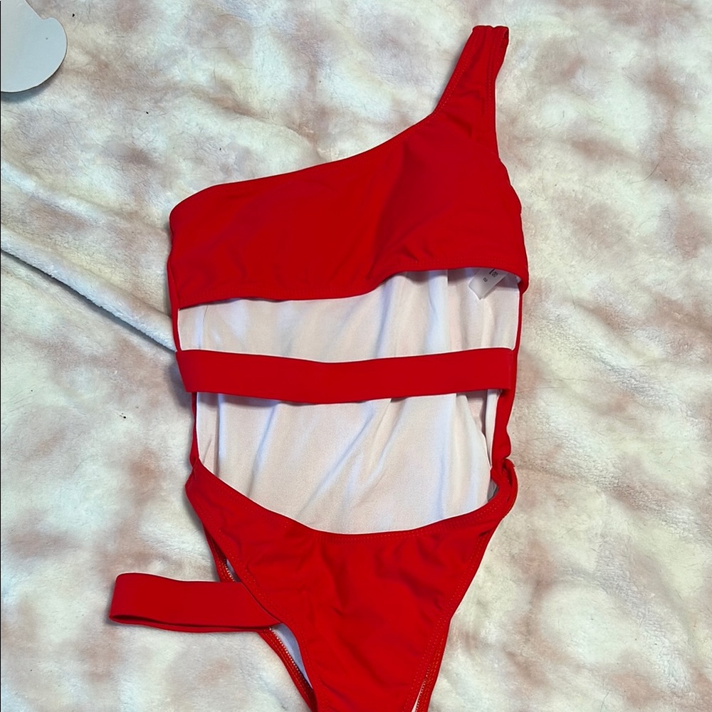 Womans Red One-Shoulder Swimsuit